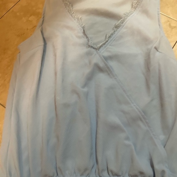 mi ami FRANCESCAS COLLECTION Light Blue Lace Trim wrap Blouse - Picture 1 of 5